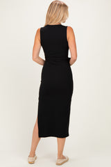 Black Sleeveless Wrap Midi Dress