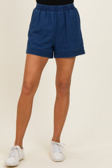 Navy Embroidered Trim Shorts