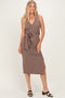 Mocha Sleeveless Wrap Midi Dress