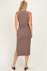 Mocha Sleeveless Wrap Midi Dress