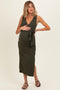Olive Sleeveless Wrap Maternity Midi Dress