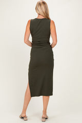 Olive Sleeveless Wrap Midi Dress