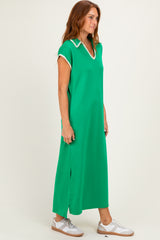 Green Stitch Detail Collared Midi Dress