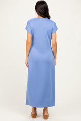 Blue Side Tie Short Sleeve Midi Dress