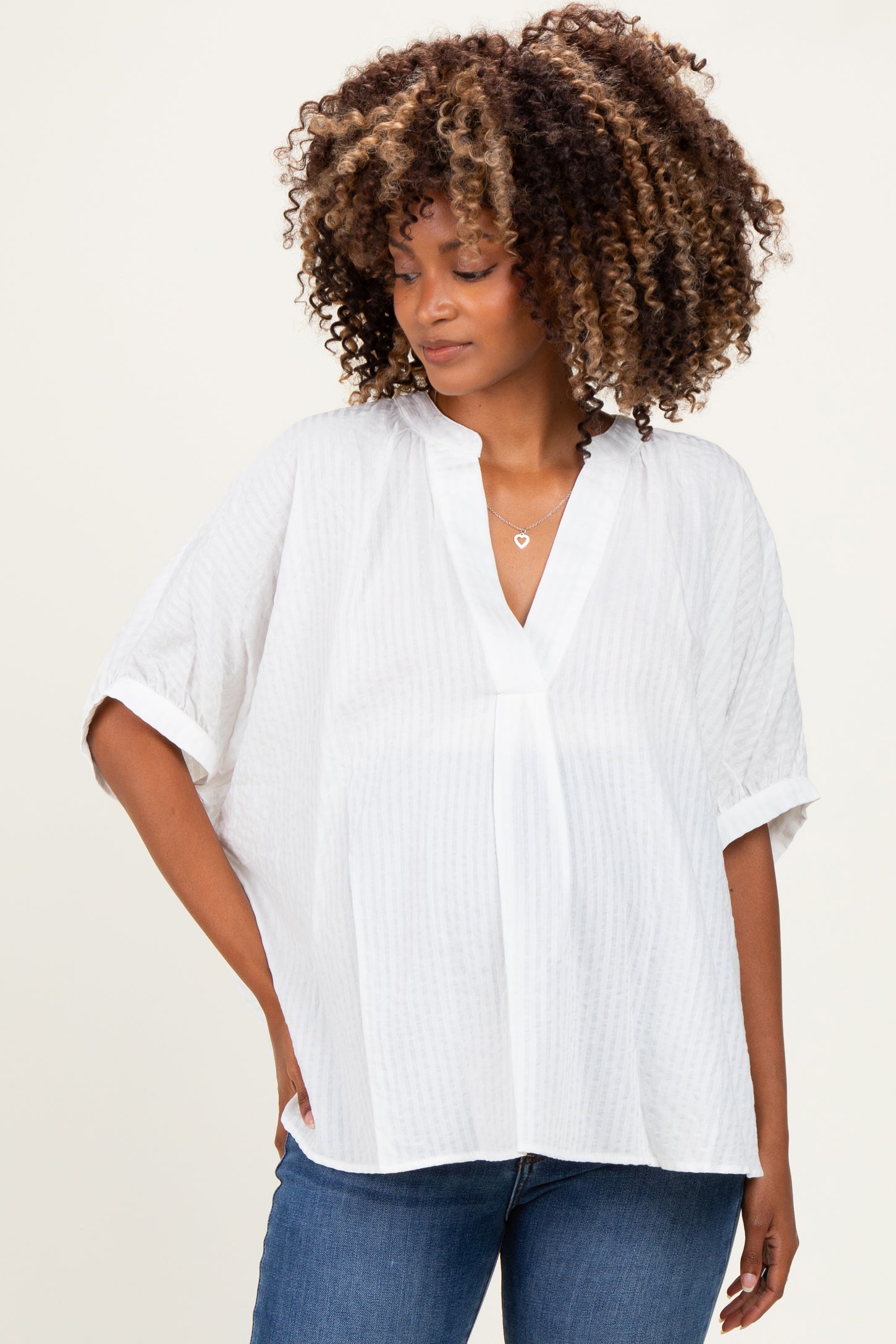 Off White Textured Stripe Oversized Maternity Blouse