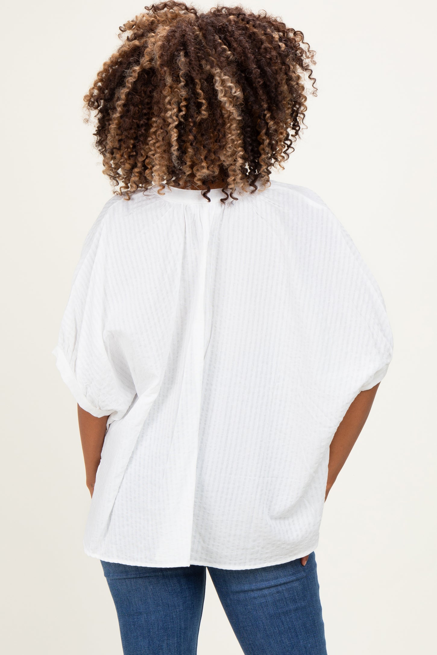 Off White Textured Stripe Oversized Maternity Blouse