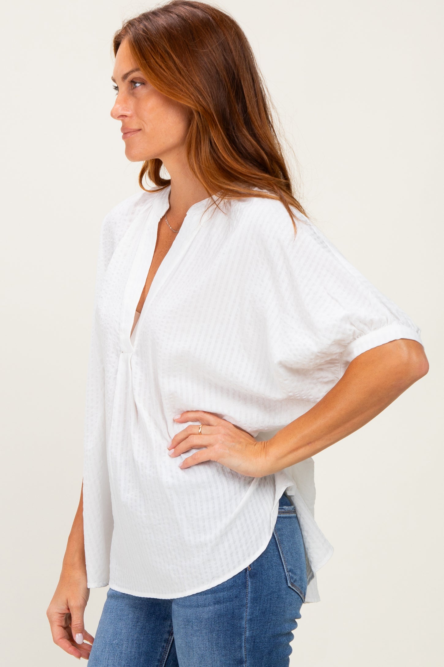 Off White Textured Stripe Oversized Blouse