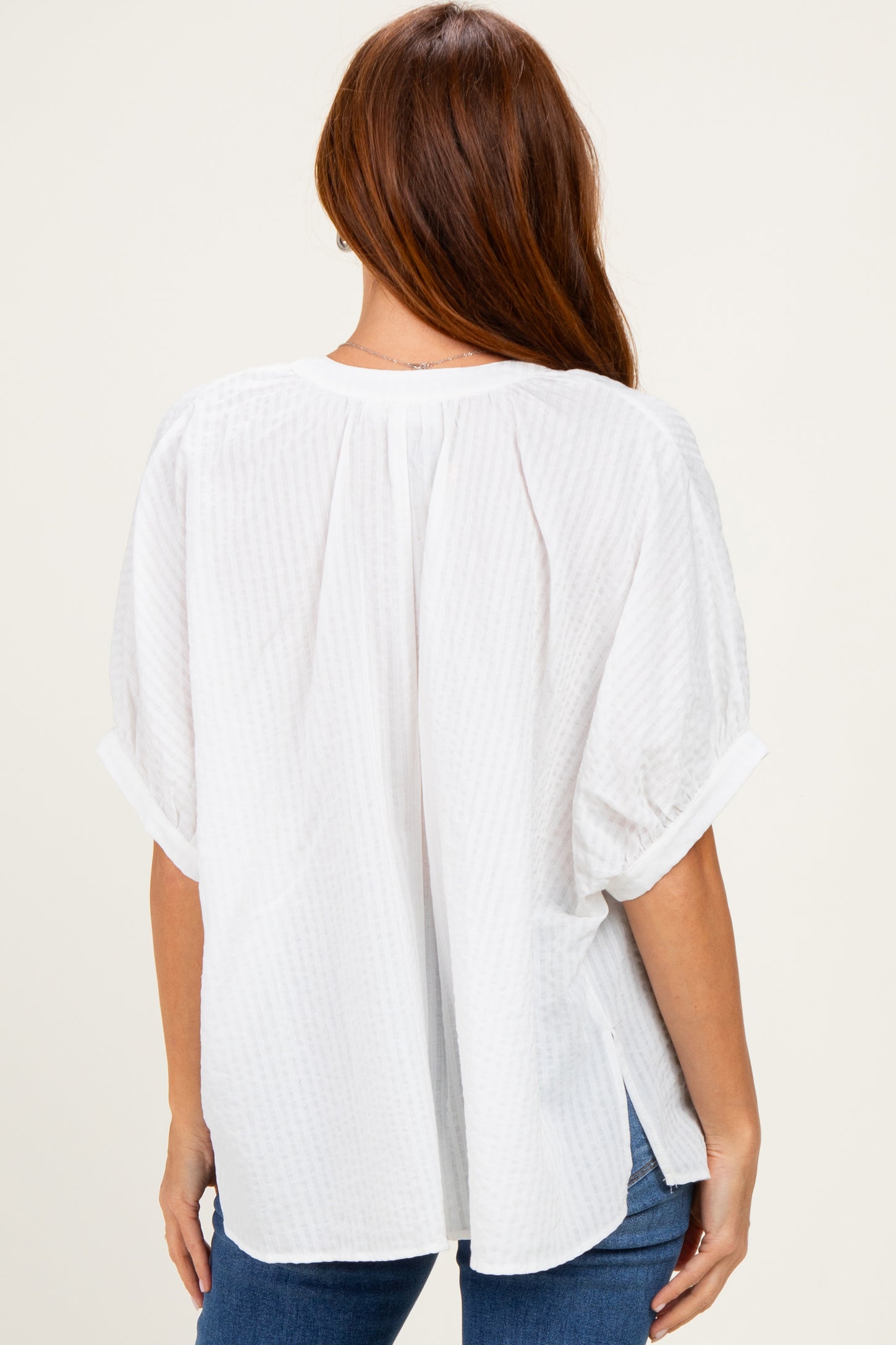 Off White Textured Stripe Oversized Blouse