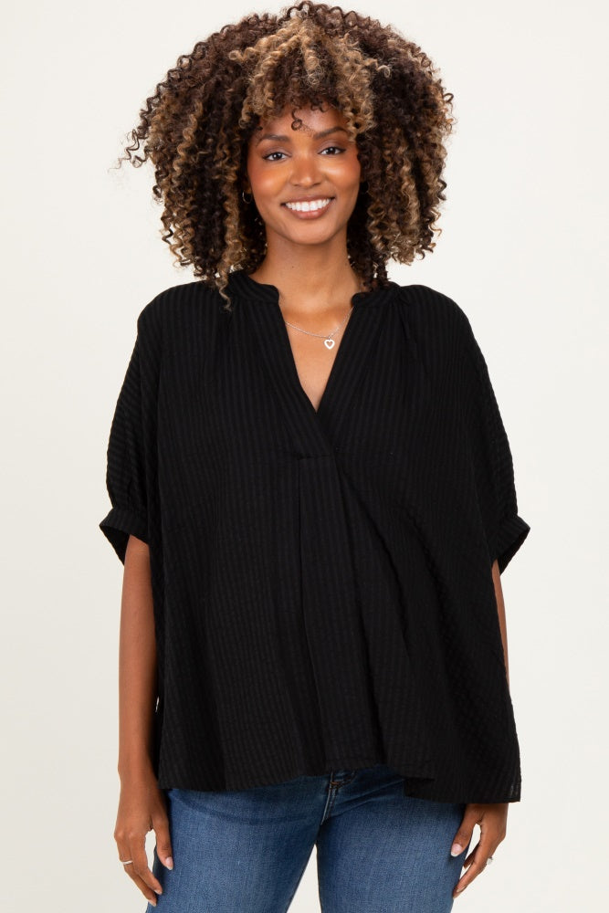 Black Textured Stripe Oversized Maternity Blouse
