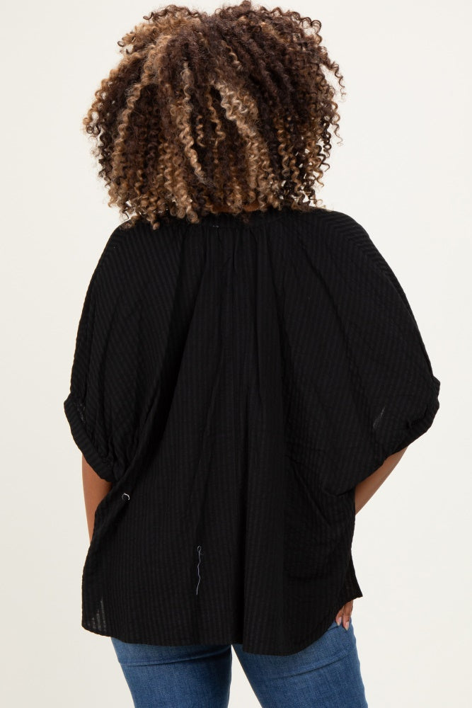 Black Textured Stripe Oversized Maternity Blouse