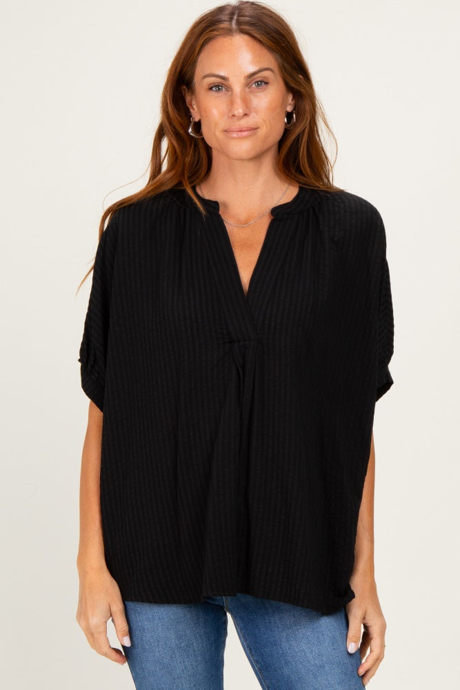 Black Textured Stripe Oversized Maternity Blouse