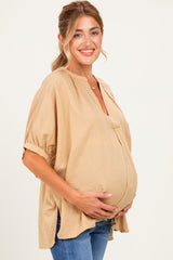 Taupe Textured Stripe Oversized Maternity Blouse