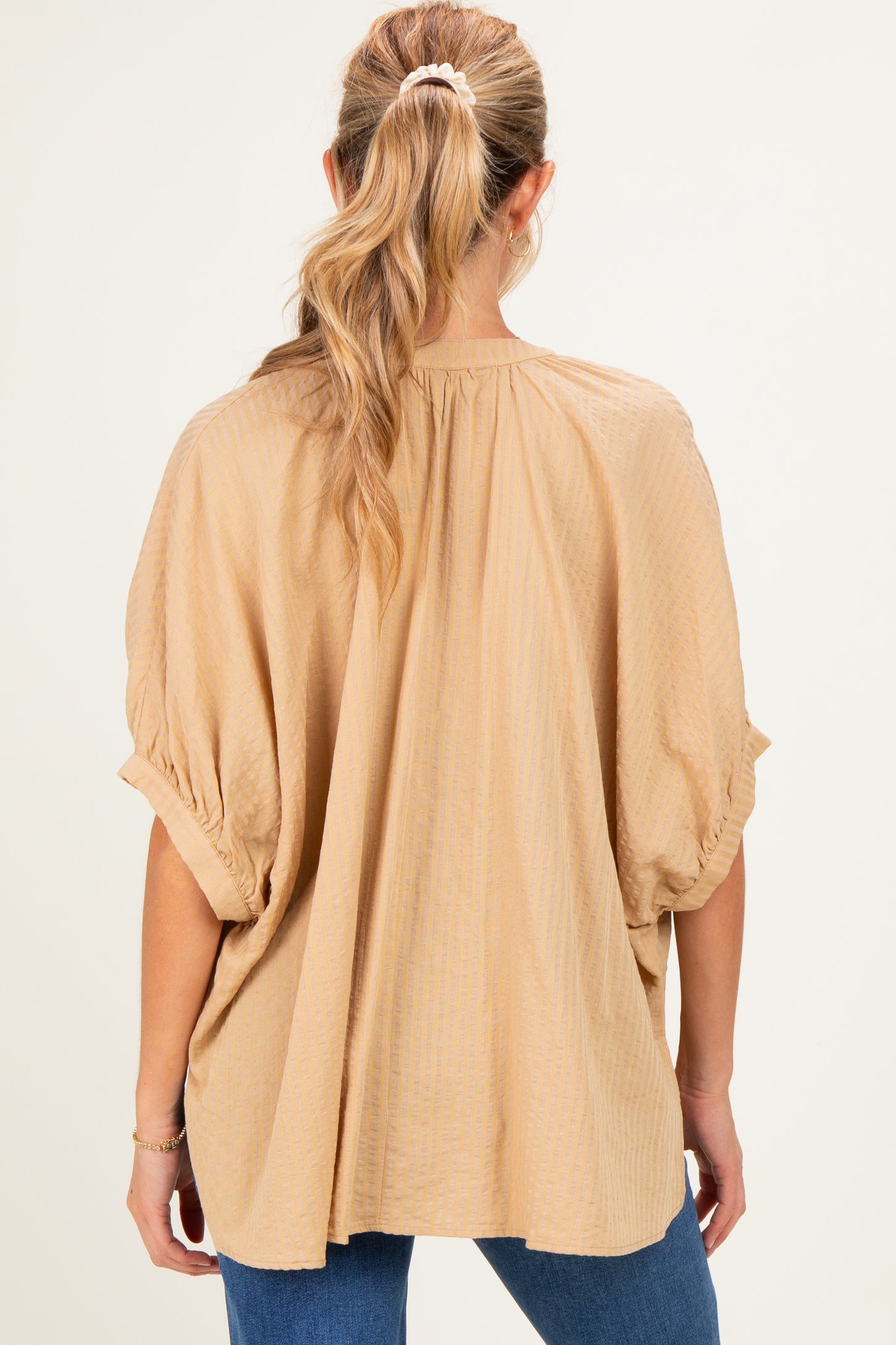 Taupe Textured Stripe Oversized Maternity Blouse