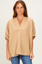Taupe Textured Stripe Oversized Blouse