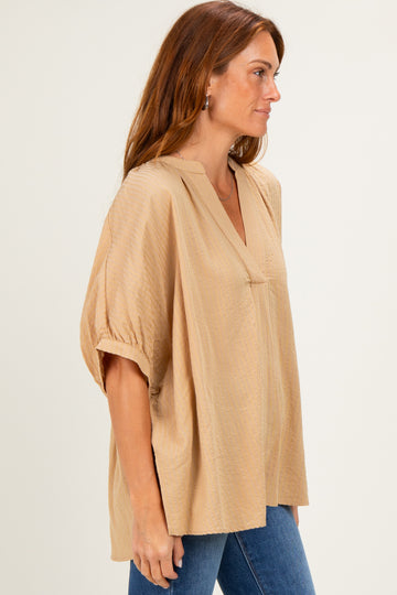 Taupe Textured Stripe Oversized Blouse