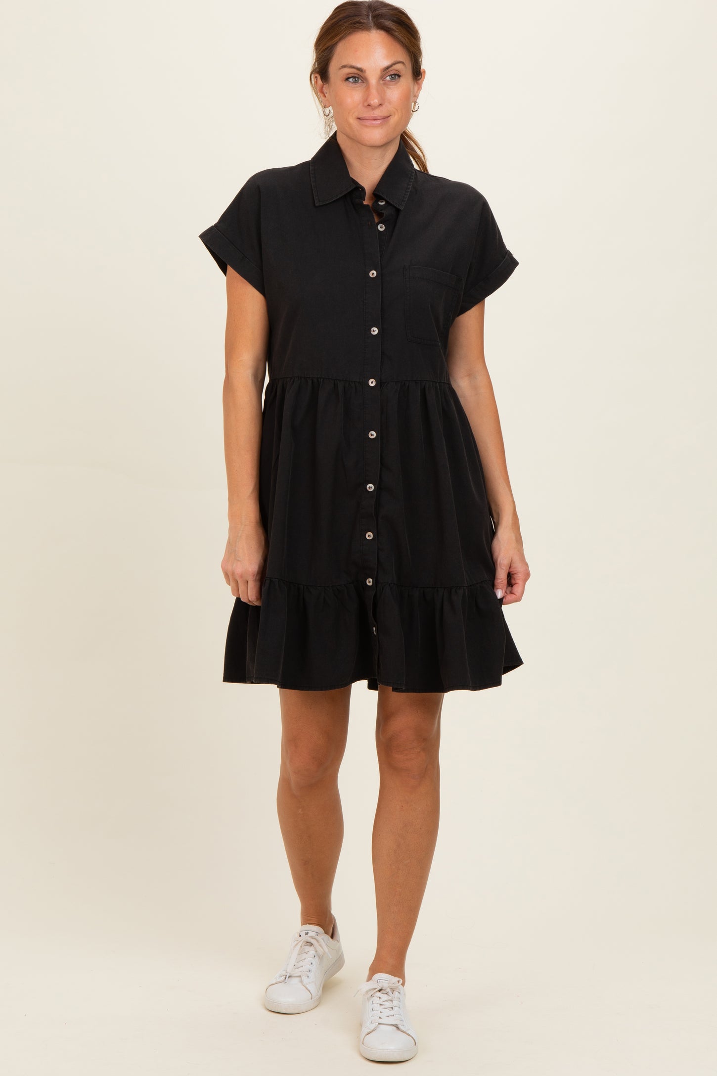 Ash Black Button Down Mini Dress
