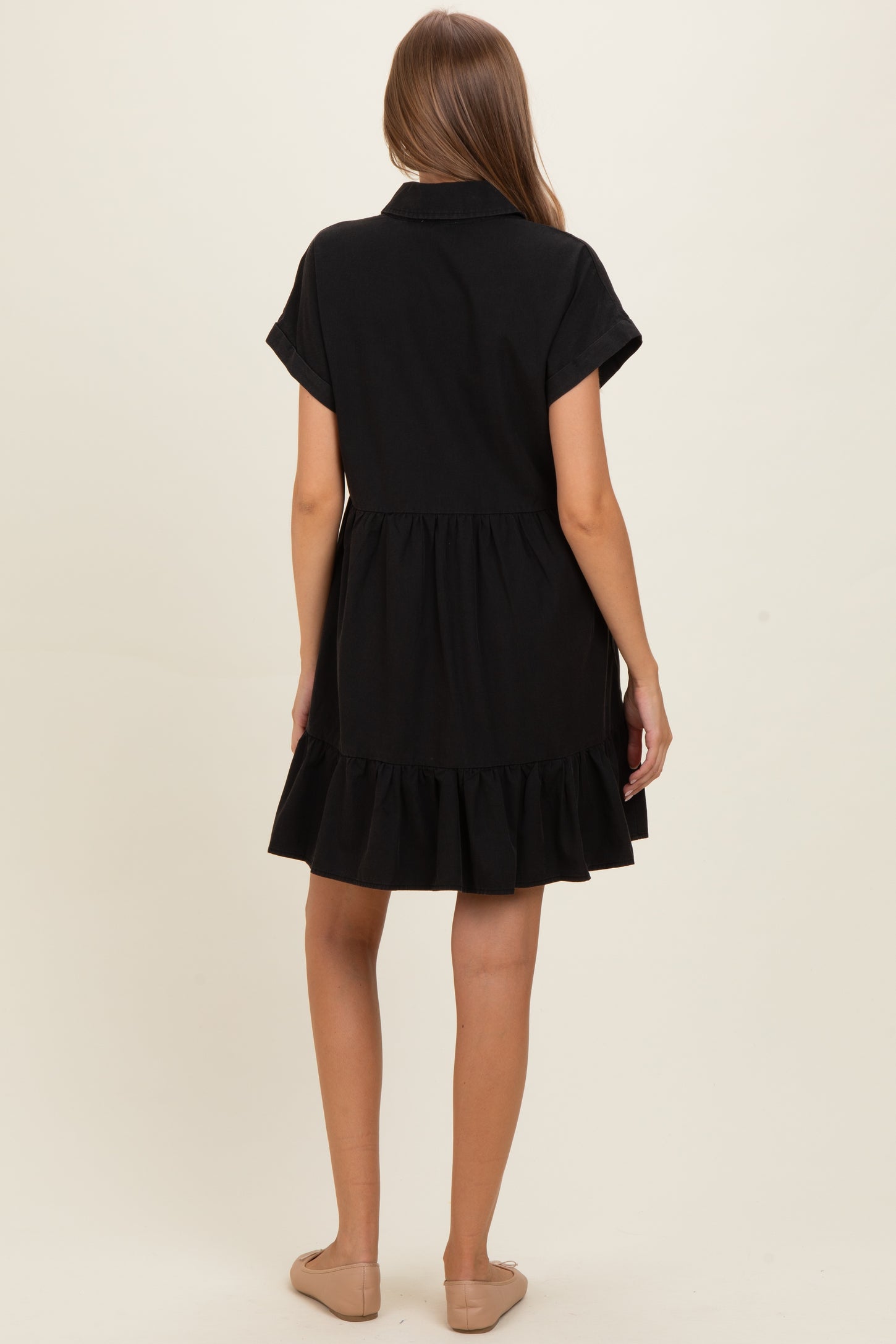 Ash Black Button Down Maternity Mini Dress
