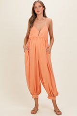 Apricot Mineral Wash Sleeveless V-Neck Maternity Jumpsuit