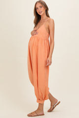 Apricot Mineral Wash Sleeveless V-Neck Maternity Jumpsuit