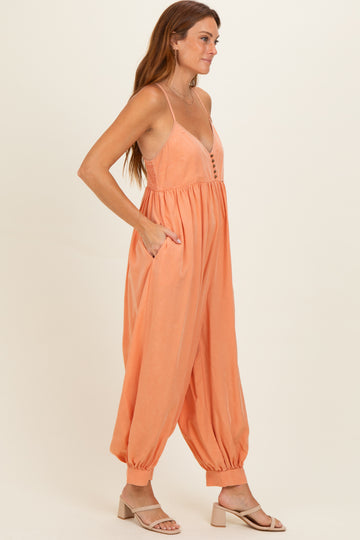 Apricot Mineral Wash Sleeveless V-Neck Jumpsuit