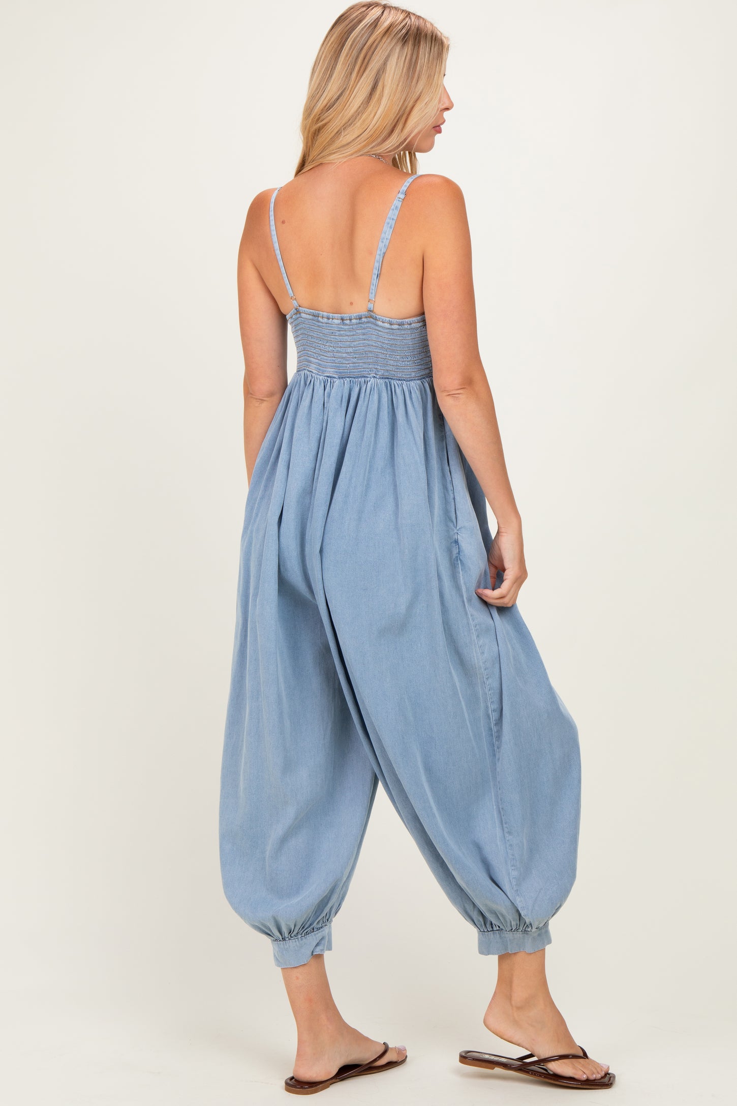 Denim Blue Sleeveless Button Down Jumpsuit