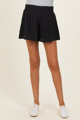 Black Soft Washed Elastic Waist Maternity Shorts