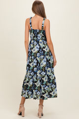 Black Floral Pleated Bust Tiered Maternity Maxi Dress