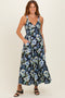 Black Floral Pleated Bust Tiered Maxi Dress