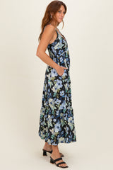 Black Floral Pleated Bust Tiered Maxi Dress