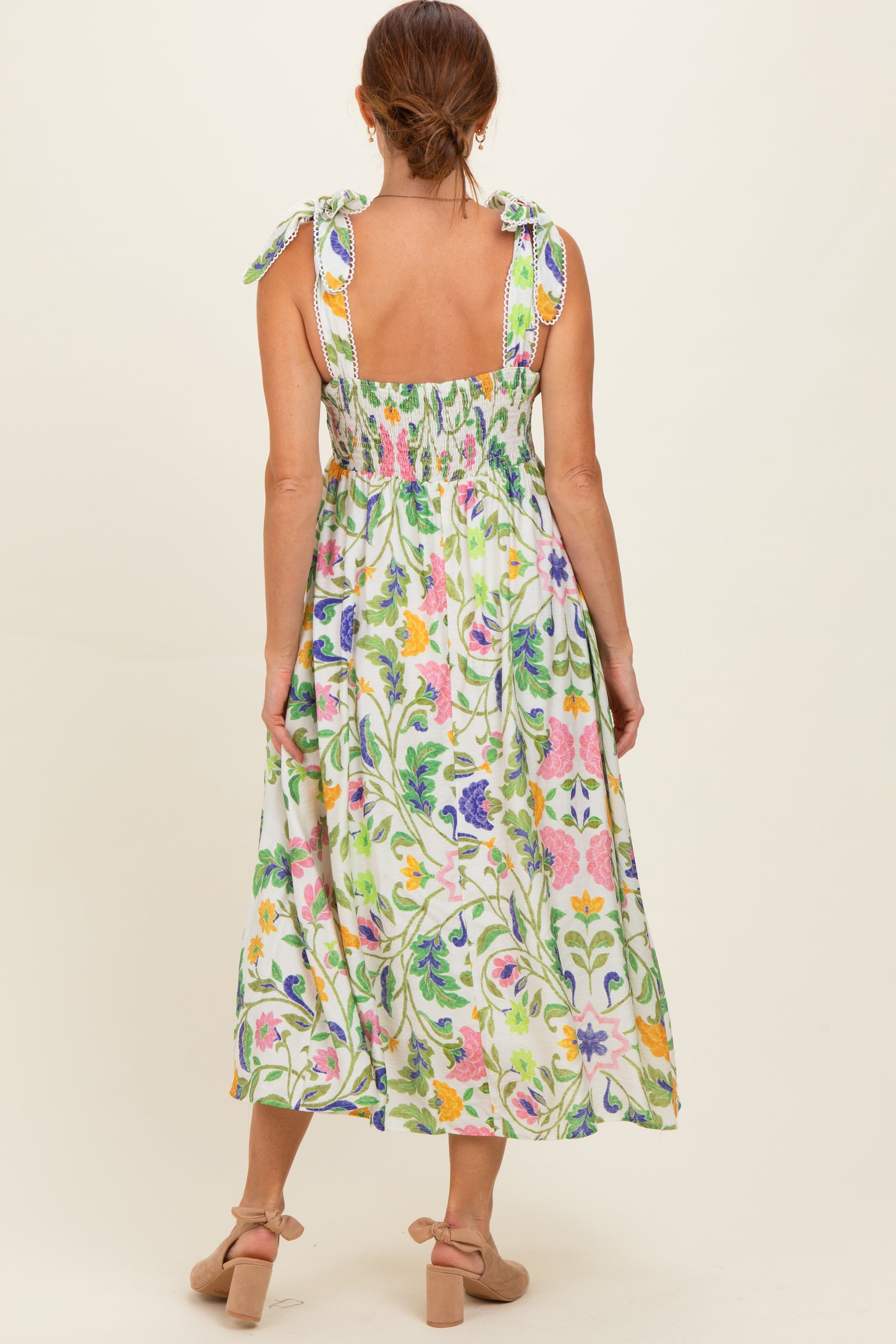 Lemongrass Floral Shoulder Tie Midi Dress