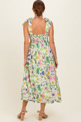Lemongrass Floral Shoulder Tie Midi Dress