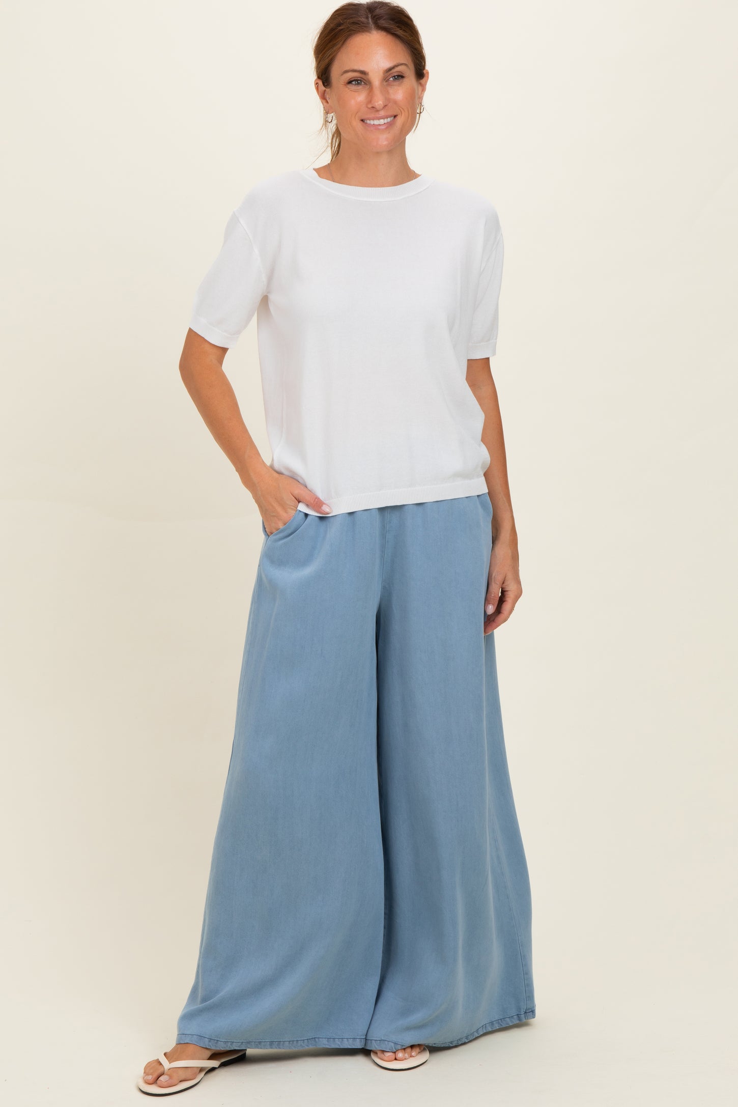 Light Denim Chambray Wide Leg Pants