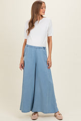Light Denim Chambray Wide Leg Maternity Pants