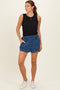 Dark Denim Elastic Waist Chambray Shorts