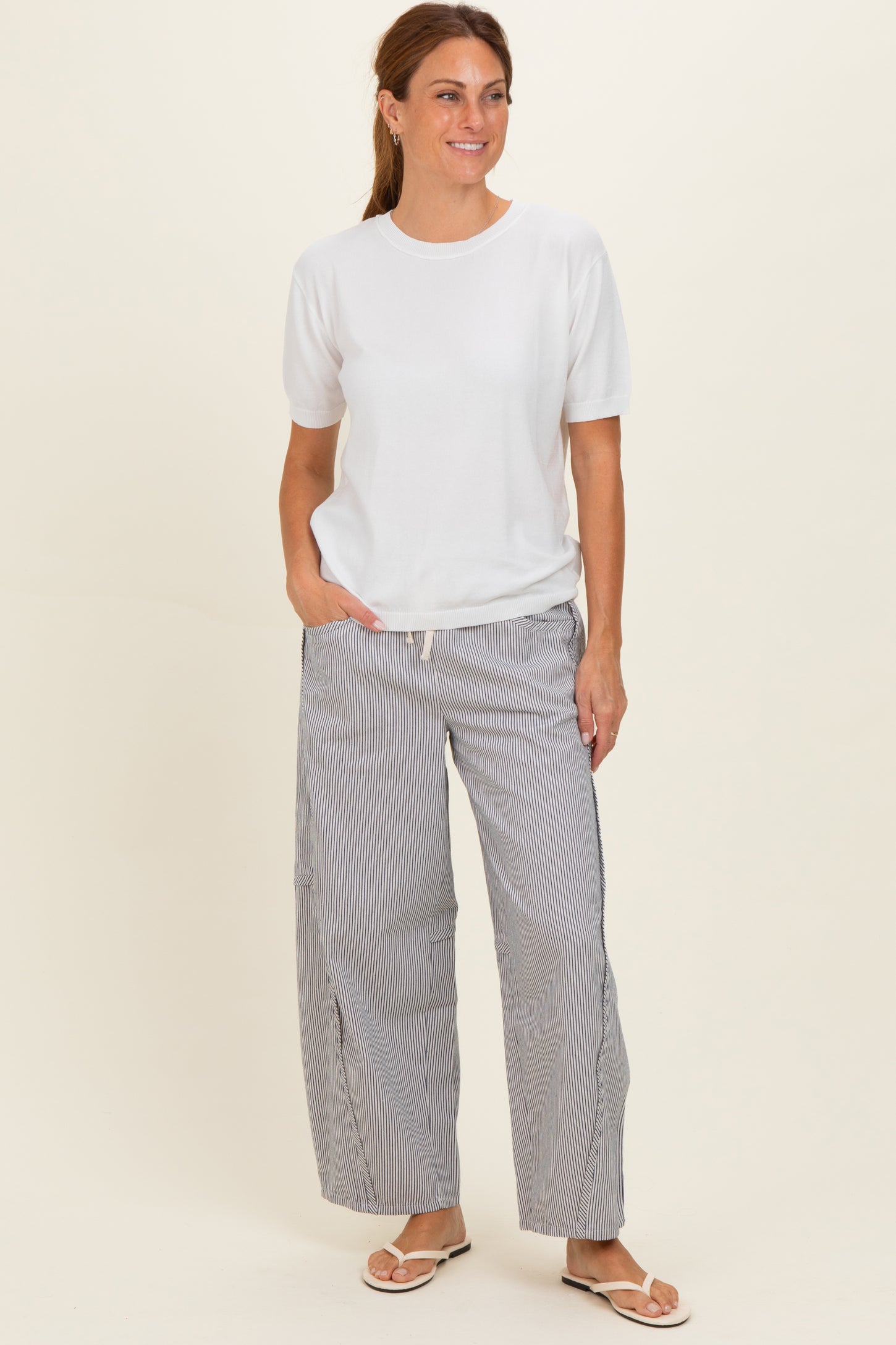 Off White Striped Relaxed Fit Pants