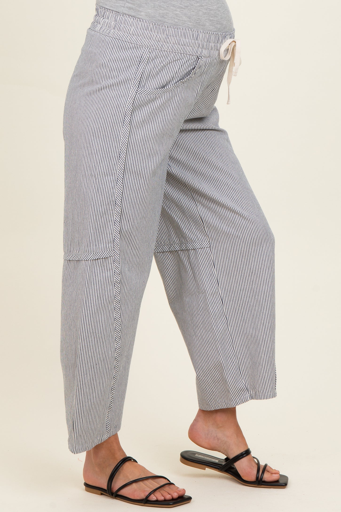 Off White Striped Relaxed Fit Maternity Pants