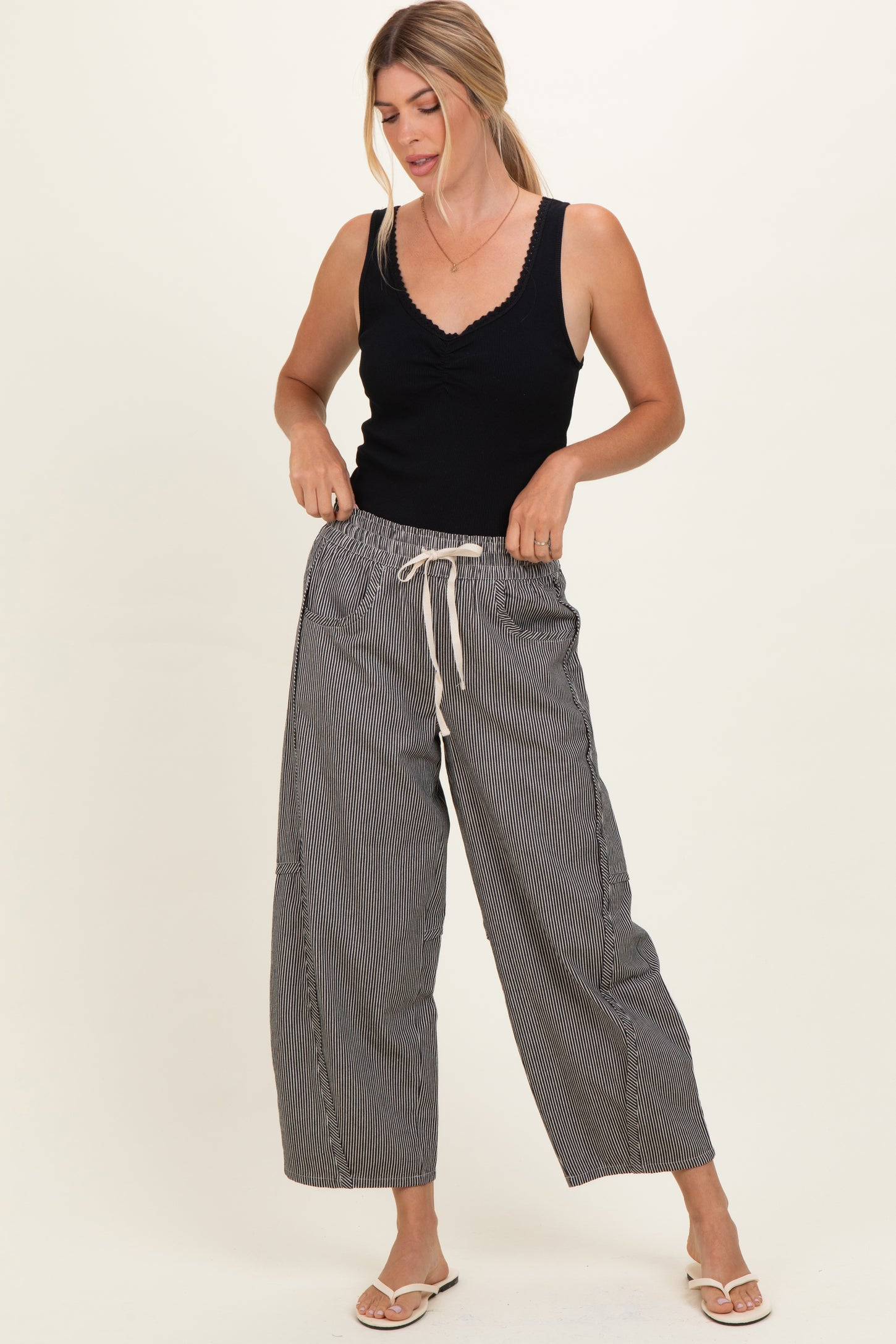 Black Striped Relaxed Fit Maternity Pants