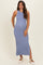 Chambray Blue High Neck Side Slit Maternity Midi Dress