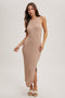 Latte High Neck Side Slit Midi Dress