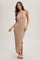 Latte High Neck Side Slit Midi Dress
