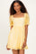 Yellow Floral Applique Puff Sleeve Mini Dress