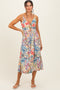 Yellow Tropical Floral Twisted Front Cutout Midi Dress
