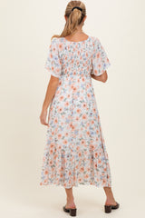Multicolor Floral Smocked Flutter Sleeve Maternity Maxi Dress