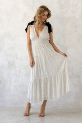 White Polka Dot Shoulder Tie Dress