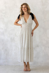 White Polka Dot Shoulder Tie Dress