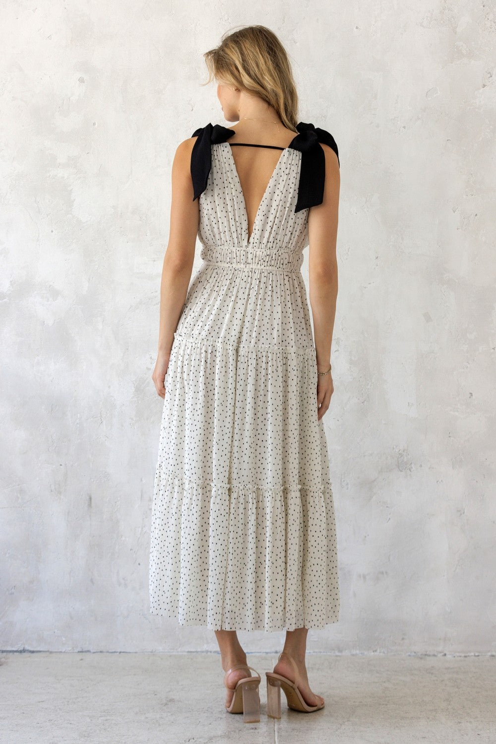 White Polka Dot Shoulder Tie Dress