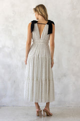 White Polka Dot Shoulder Tie Dress