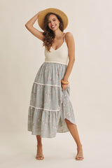 Dusty Mint Floral Crochet Knit Top Floral Skirt Dress