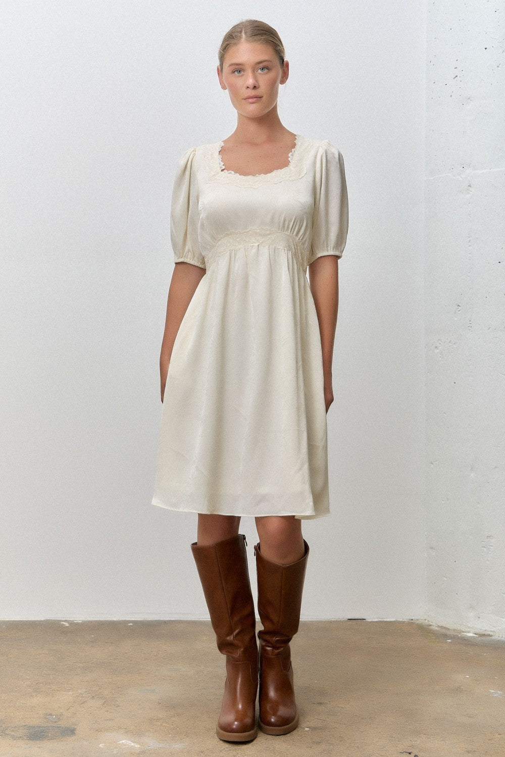 Cream Short Sleeve Lace Trim Maternity Dress