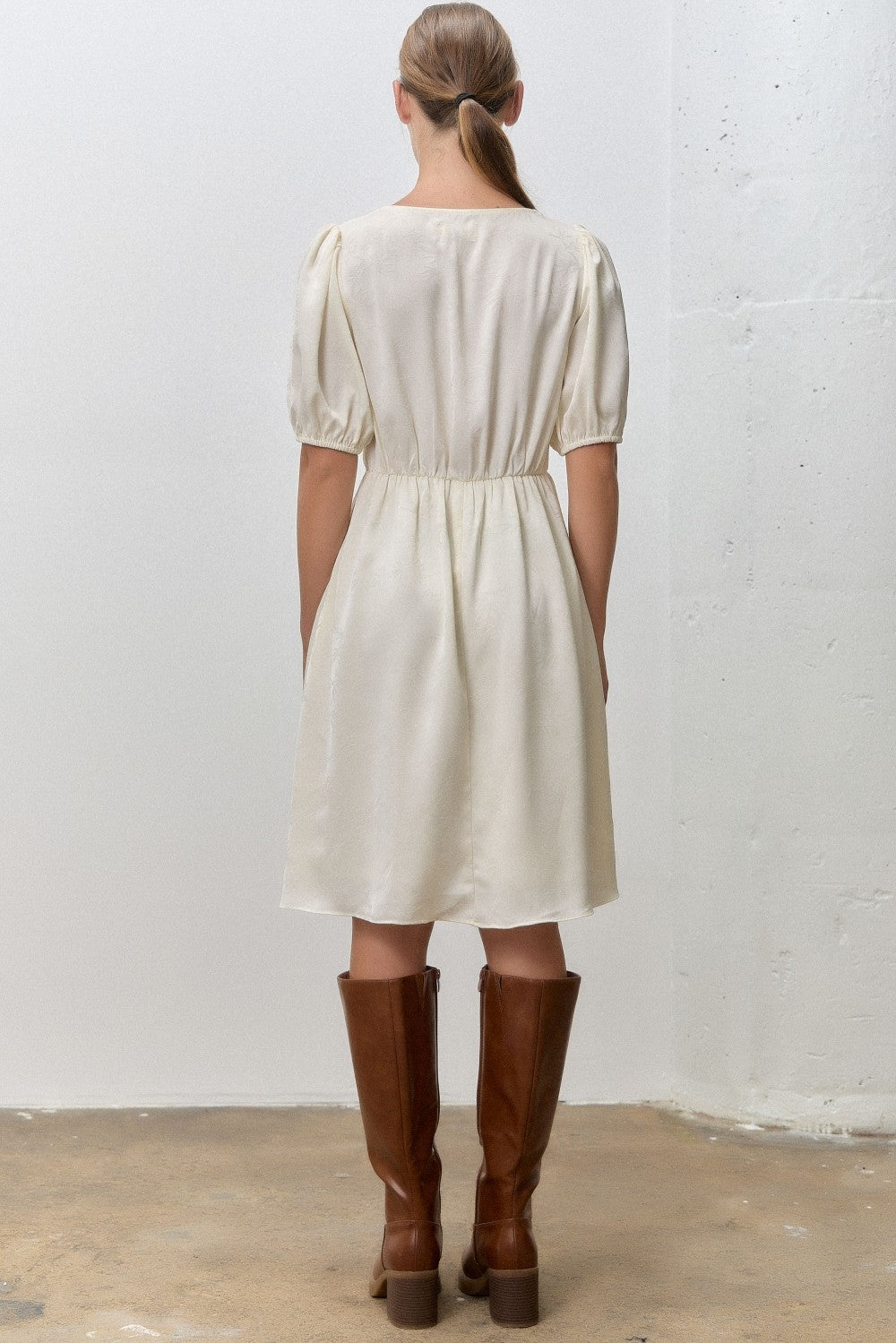 Cream Short Sleeve Lace Trim Dress